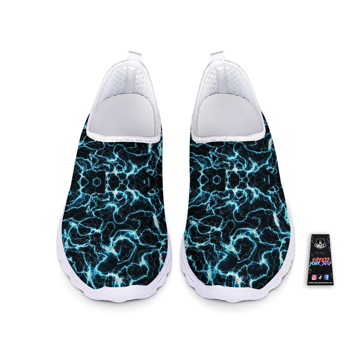 Blue Lightning Explosion Print Pattern Nurse Shoes-grizzshop