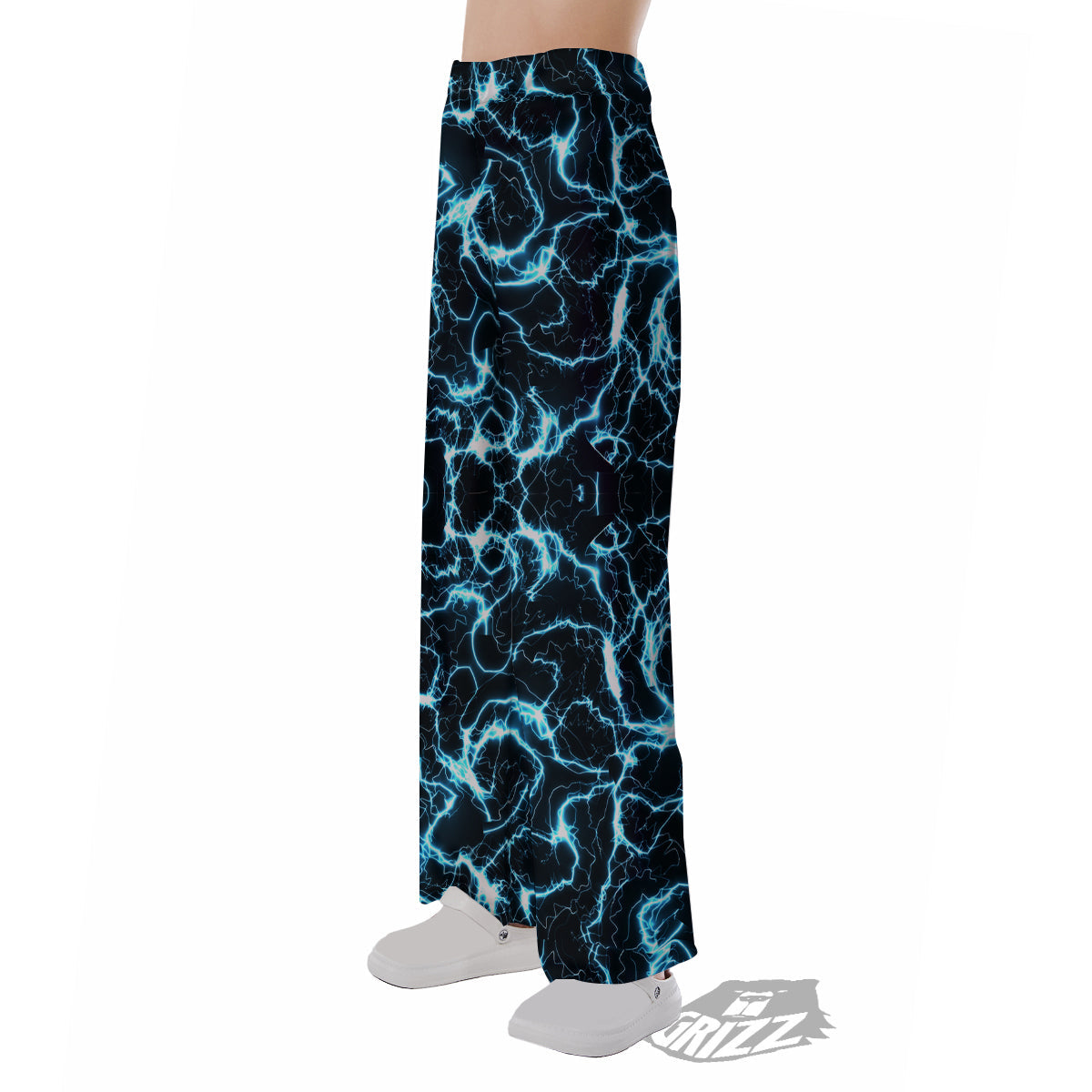 Blue Lightning Explosion Print Pattern Pajama Pants-grizzshop