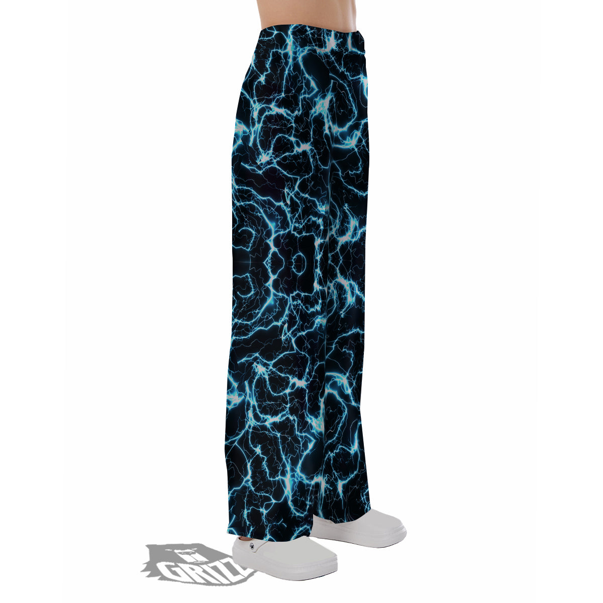 Blue Lightning Explosion Print Pattern Pajama Pants-grizzshop
