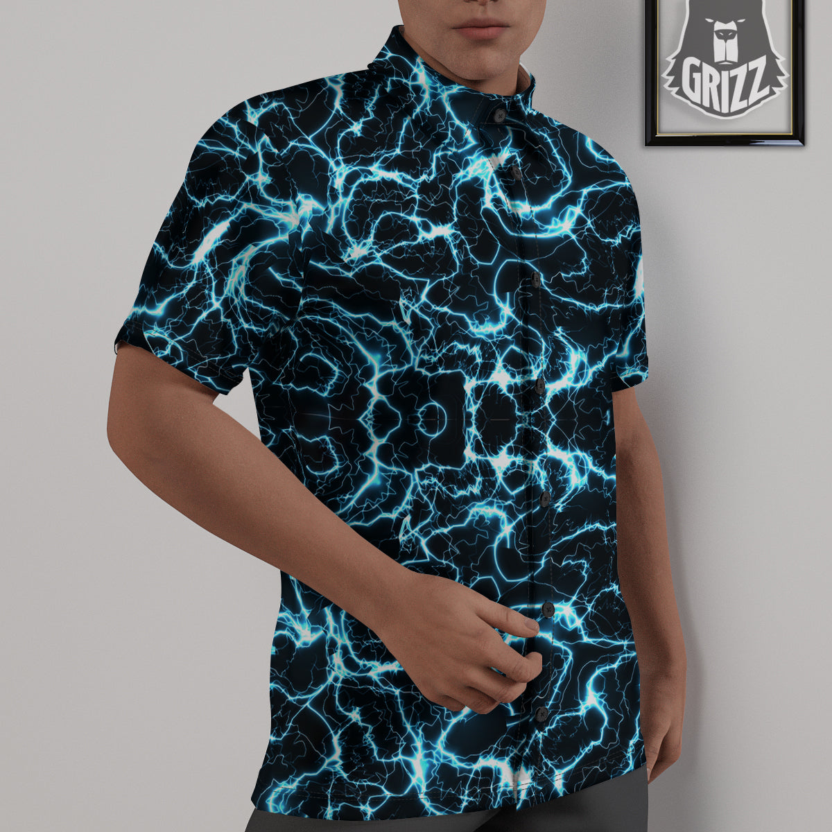 Blue Lightning Explosion Print Pattern Untucked Shirts-grizzshop
