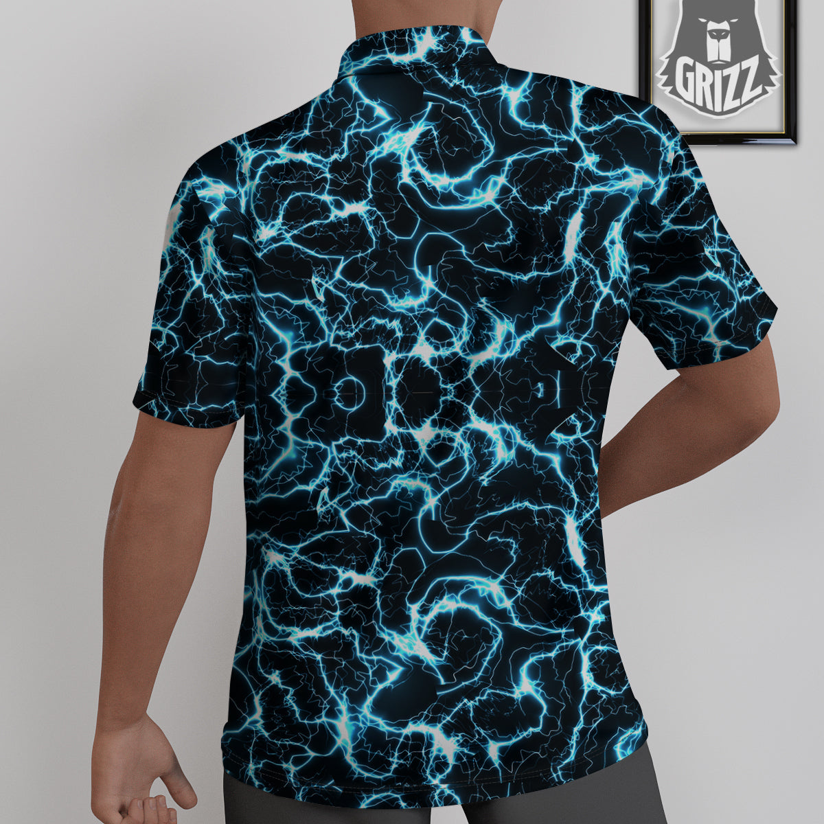 Blue Lightning Explosion Print Pattern Untucked Shirts-grizzshop