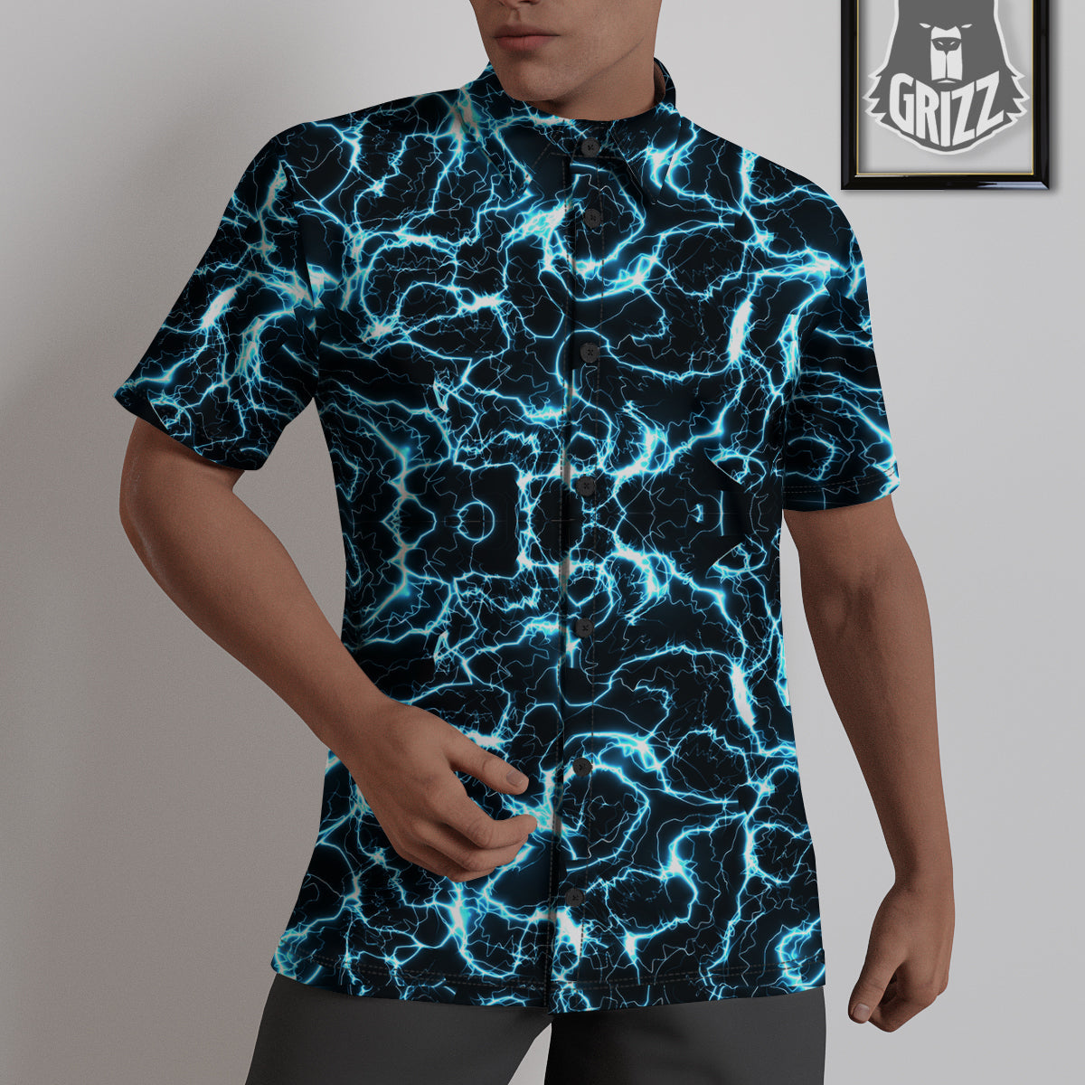 Blue Lightning Explosion Print Pattern Untucked Shirts-grizzshop