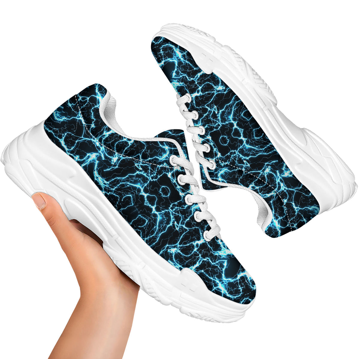 Blue Lightning Explosion Print Pattern White Chunky Shoes-grizzshop