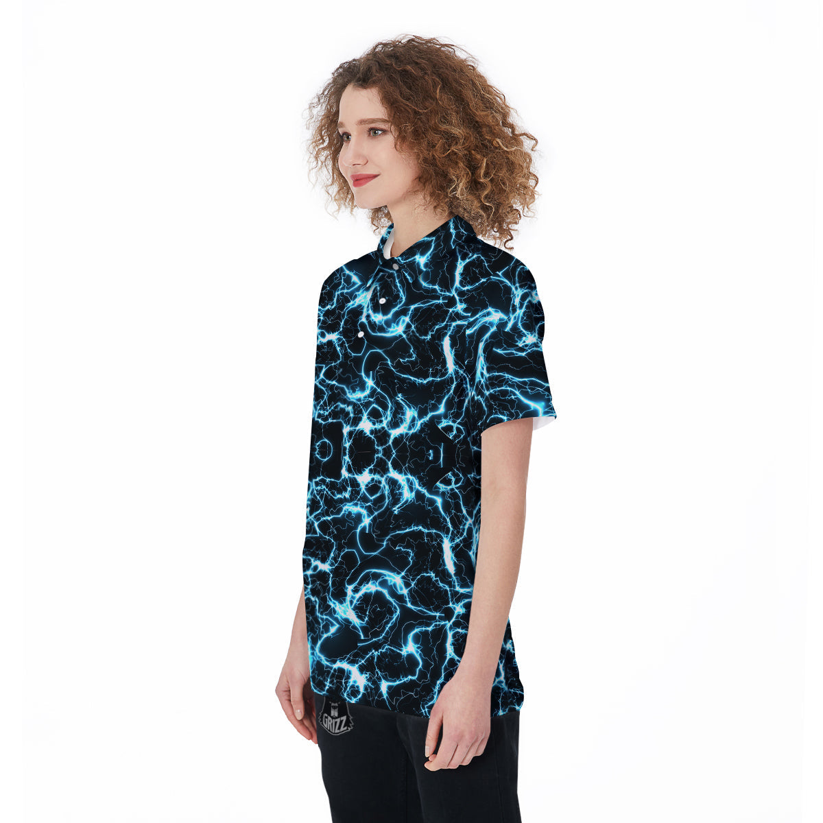 Blue Lightning Explosion Print Pattern Women's Golf Shirts-grizzshop