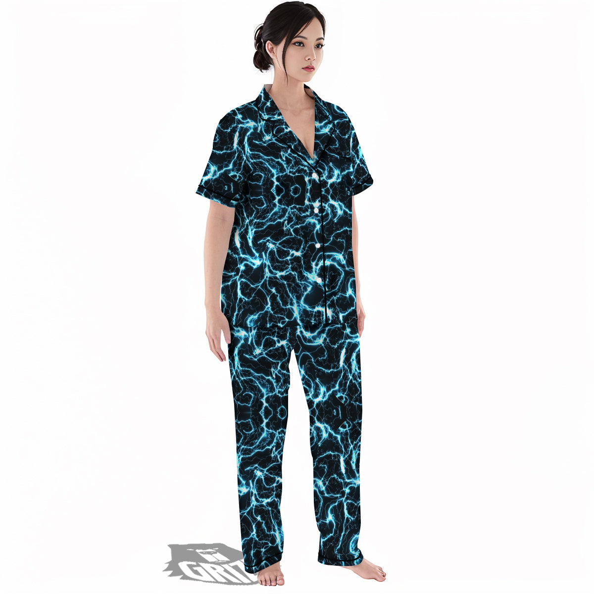 Blue Lightning Explosion Print Pattern Women's Pajamas Set-grizzshop