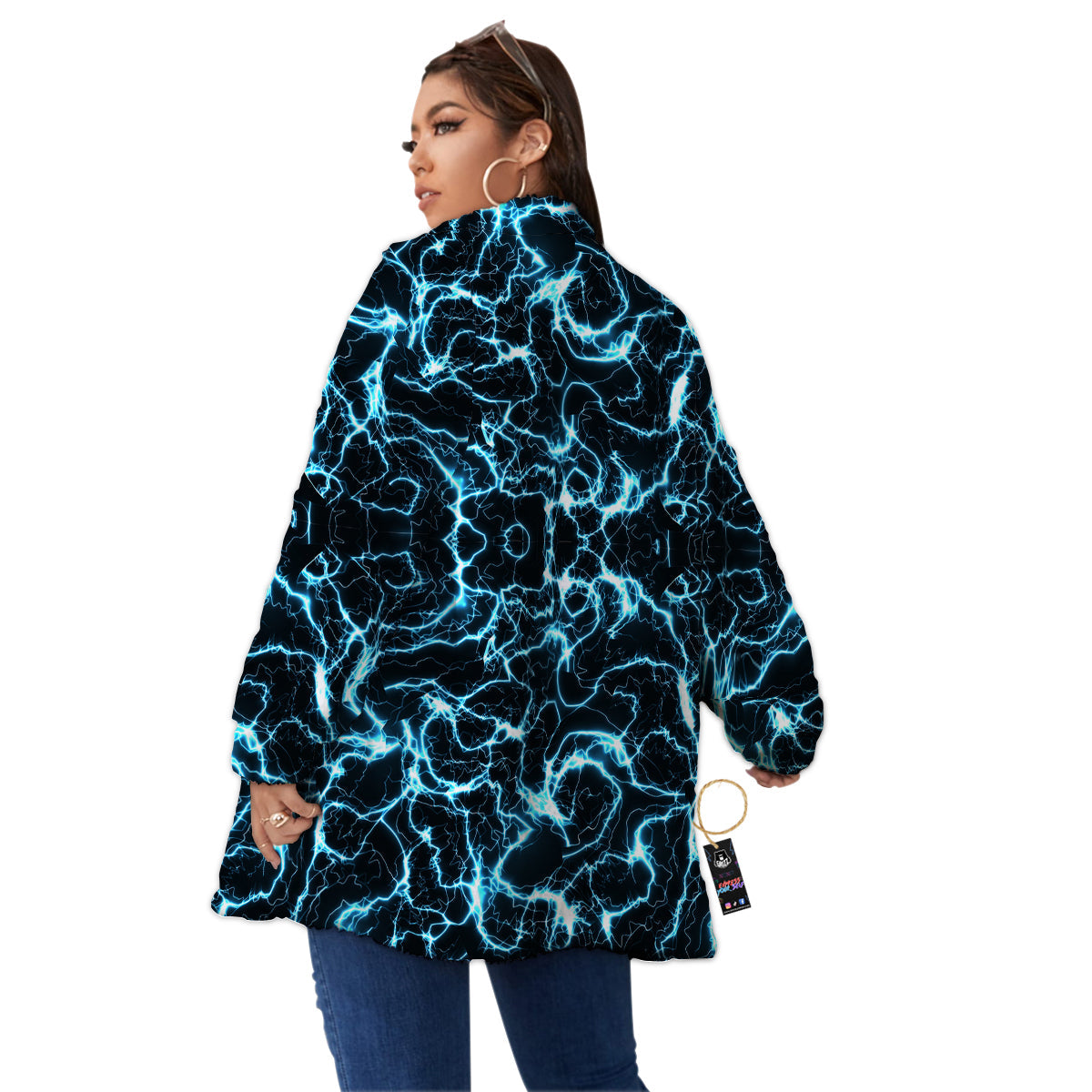 Blue Lightning Explosion Print Pattern Women's Sherpa Jacket-grizzshop