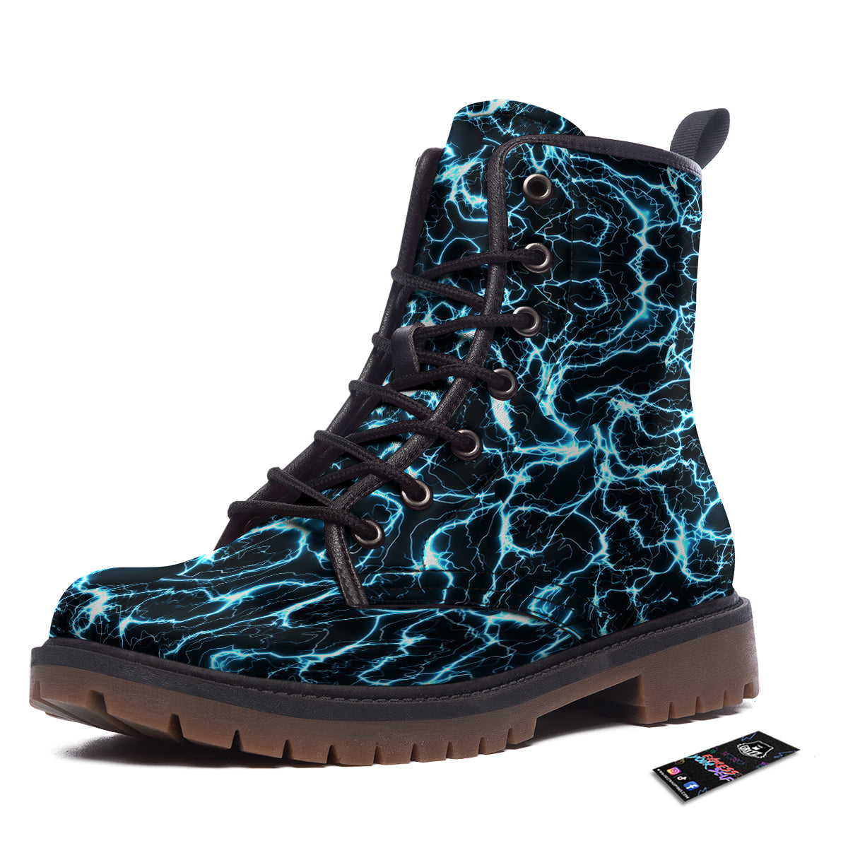 Blue Lightning Explosion Print Pattern Work Boots-grizzshop