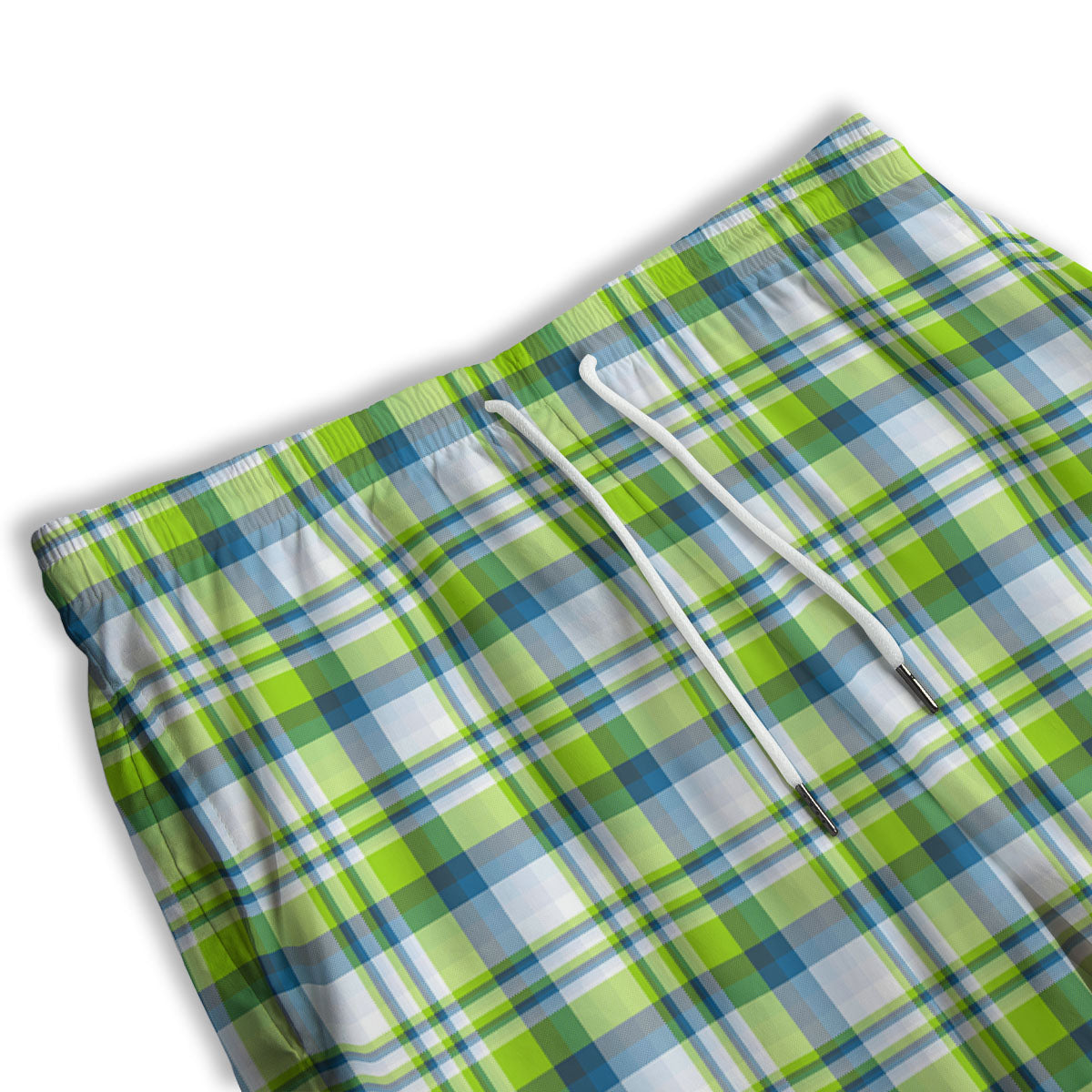 Blue Madras Plaid And Lime Print Pattern Men's Athletic Shorts