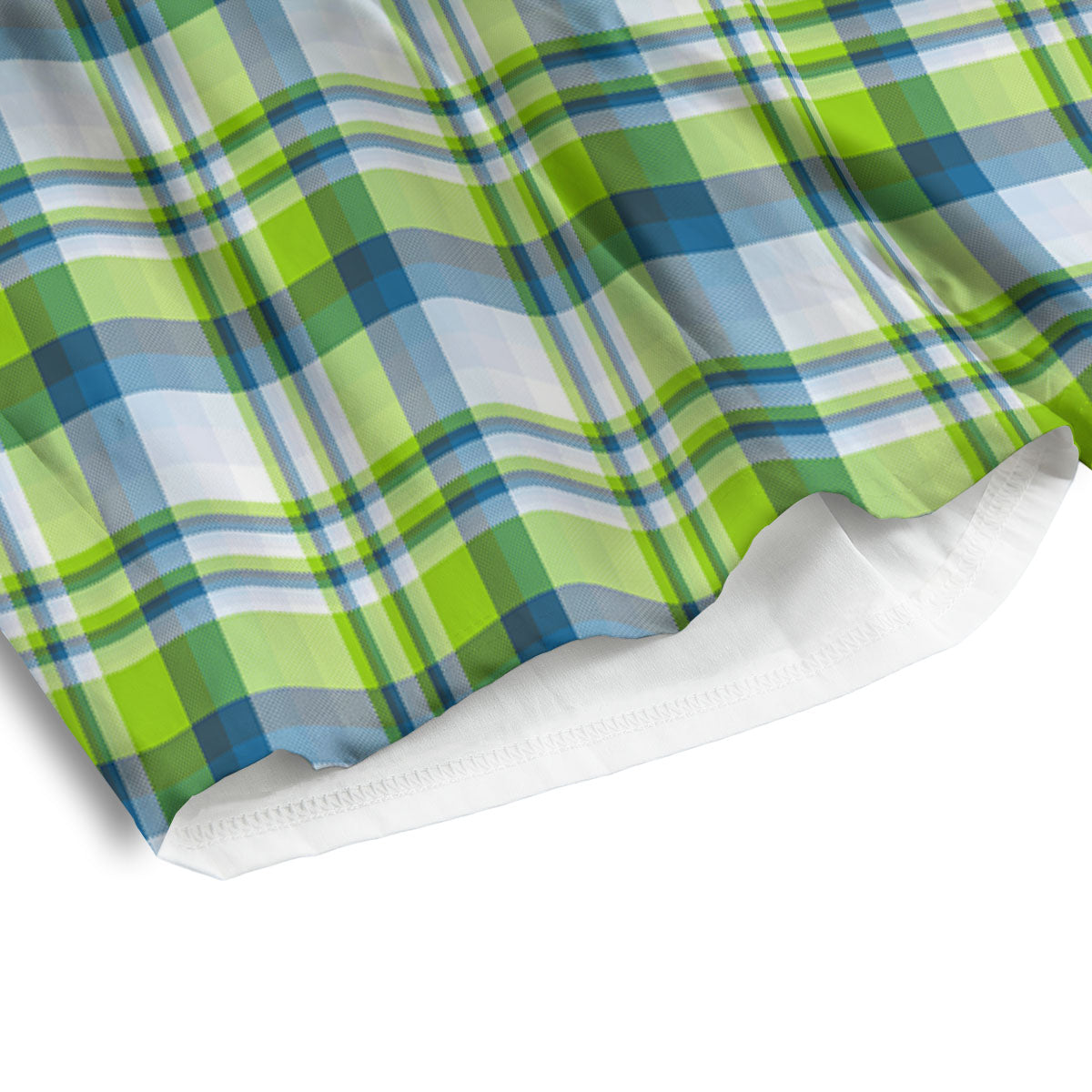 Blue Madras Plaid And Lime Print Pattern Men's Athletic Shorts