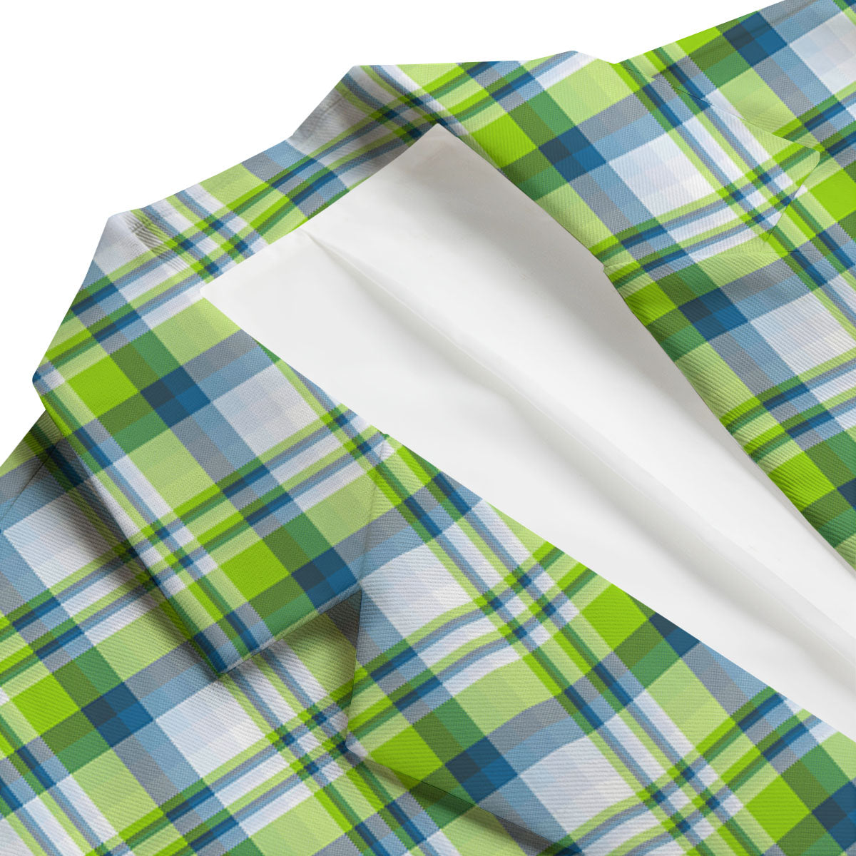 Blue Madras Plaid And Lime Print Pattern Men's Blazer-grizzshop