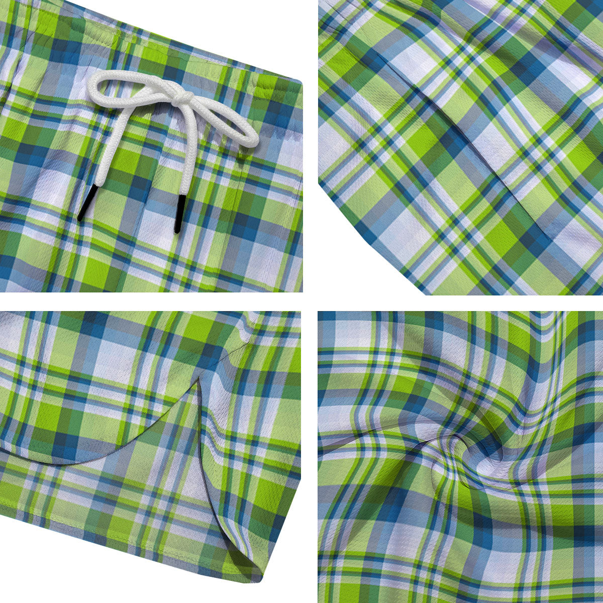 Blue Madras Plaid And Lime Print Pattern Men's Running Shorts-grizzshop