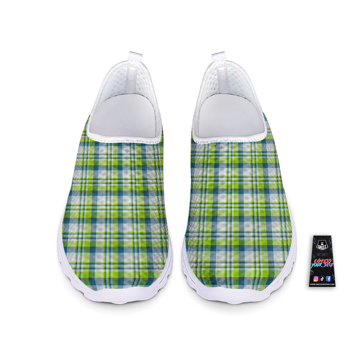 Blue Madras Plaid And Lime Print Pattern Nurse Shoes-grizzshop