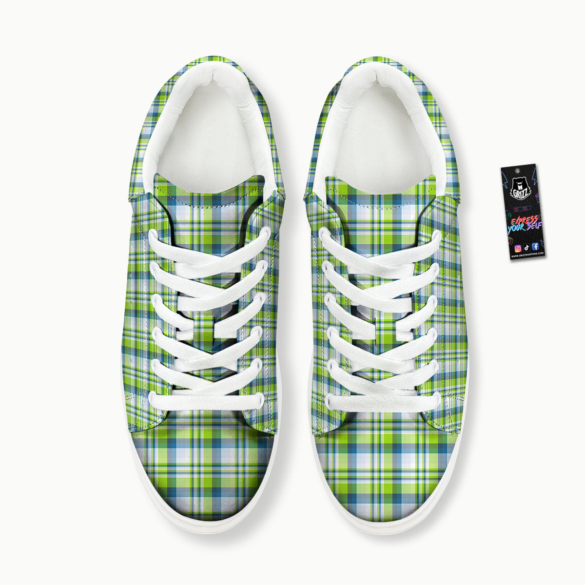 Blue Madras Plaid And Lime Print Pattern Platform Shoes-grizzshop