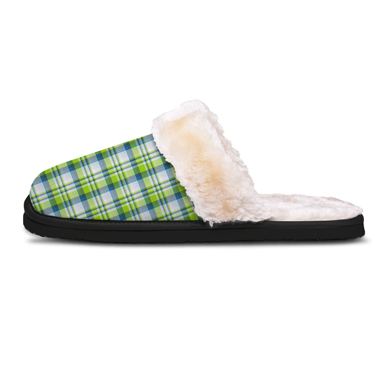 Blue Madras Plaid And Lime Print Pattern Slippers-grizzshop