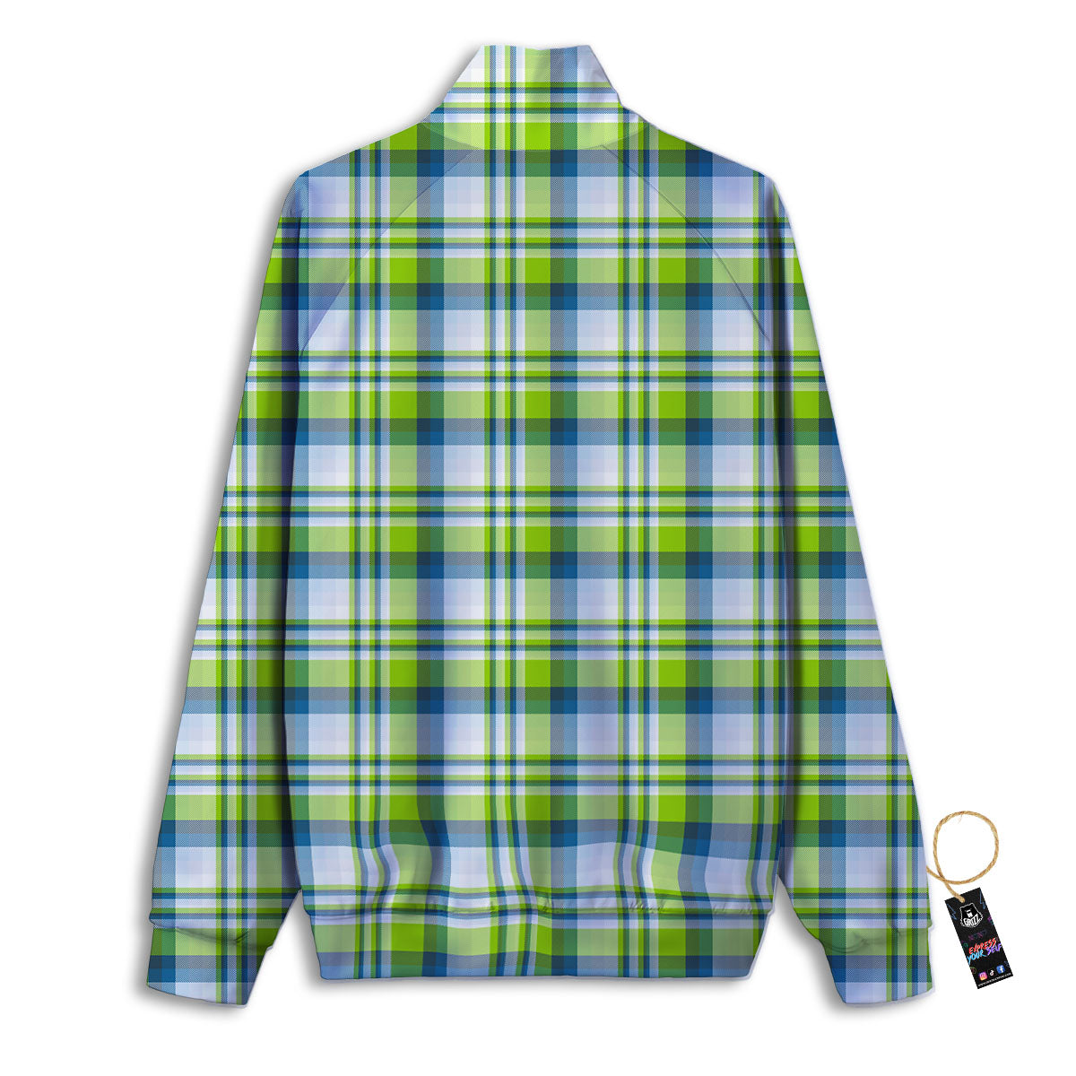 Blue Madras Plaid And Lime Print Pattern Track Jacket-grizzshop