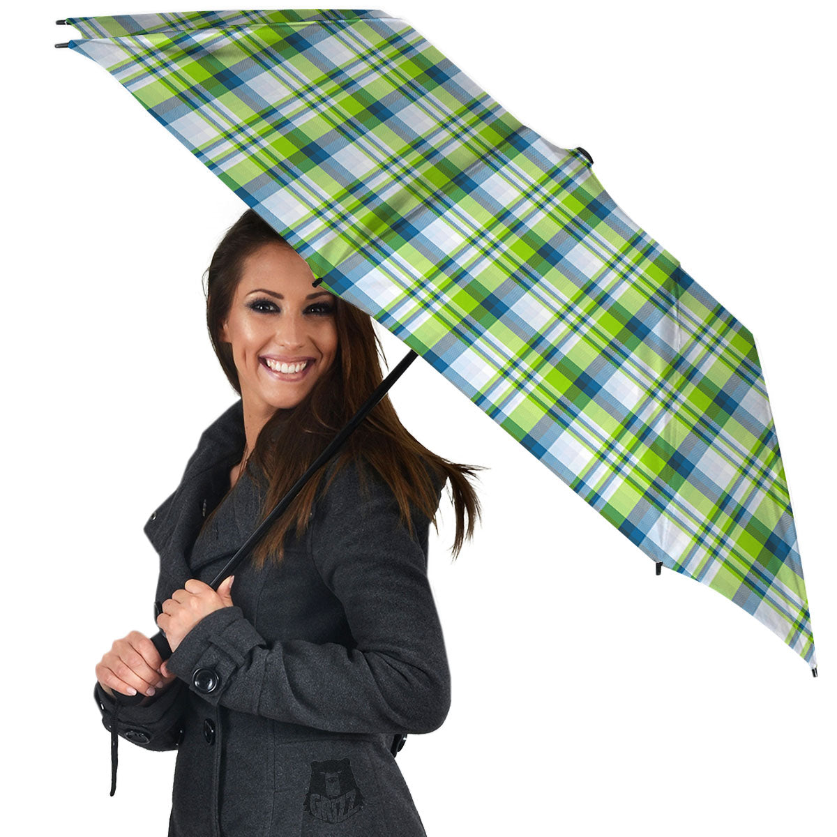 Blue Madras Plaid And Lime Print Pattern Umbrella-grizzshop