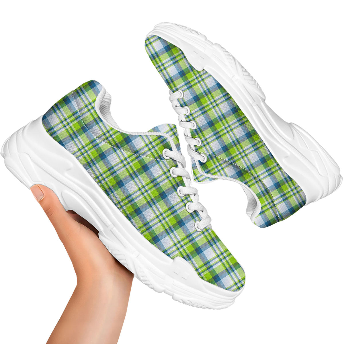 Blue Madras Plaid And Lime Print Pattern White Chunky Shoes-grizzshop