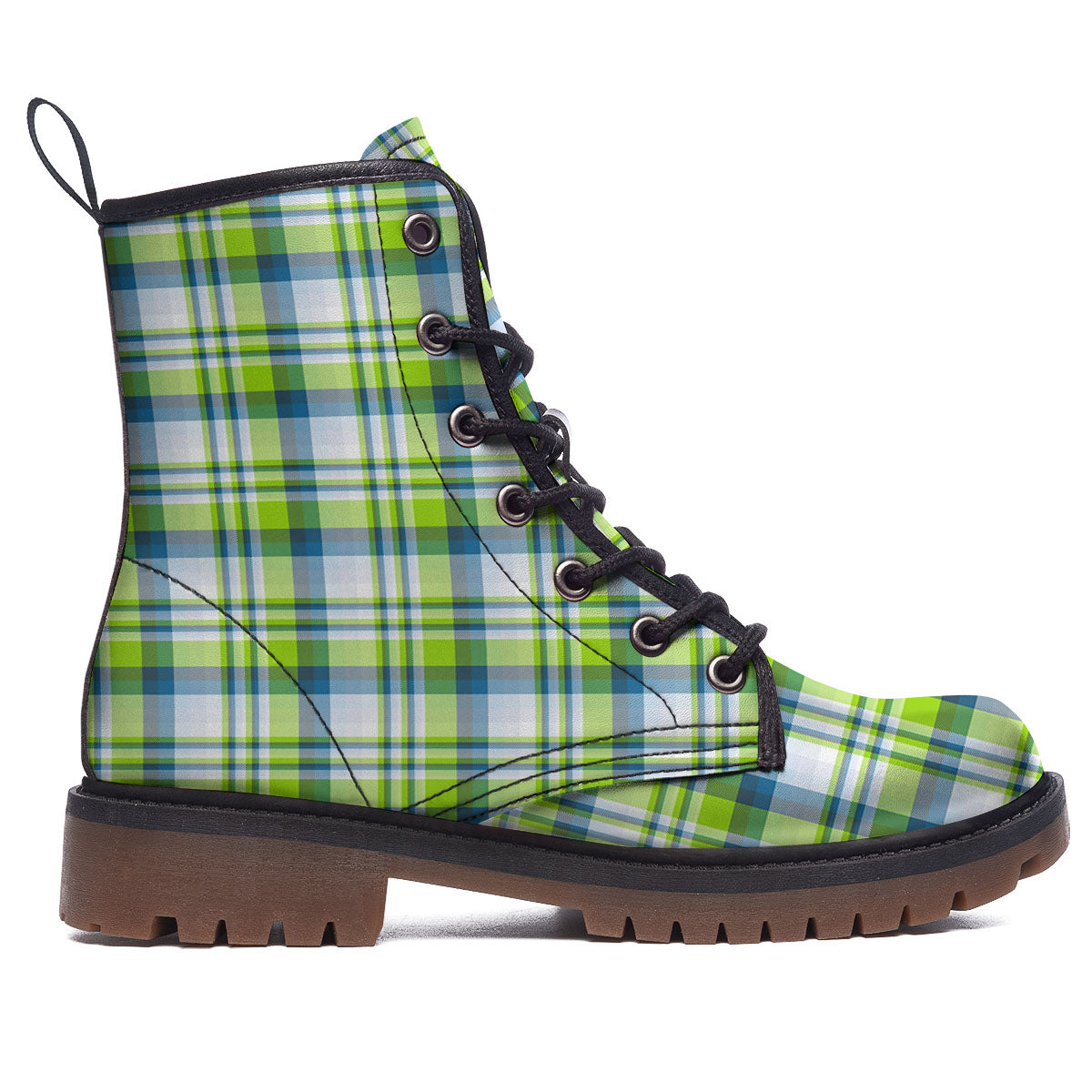 Blue Madras Plaid And Lime Print Pattern Work Boots-grizzshop