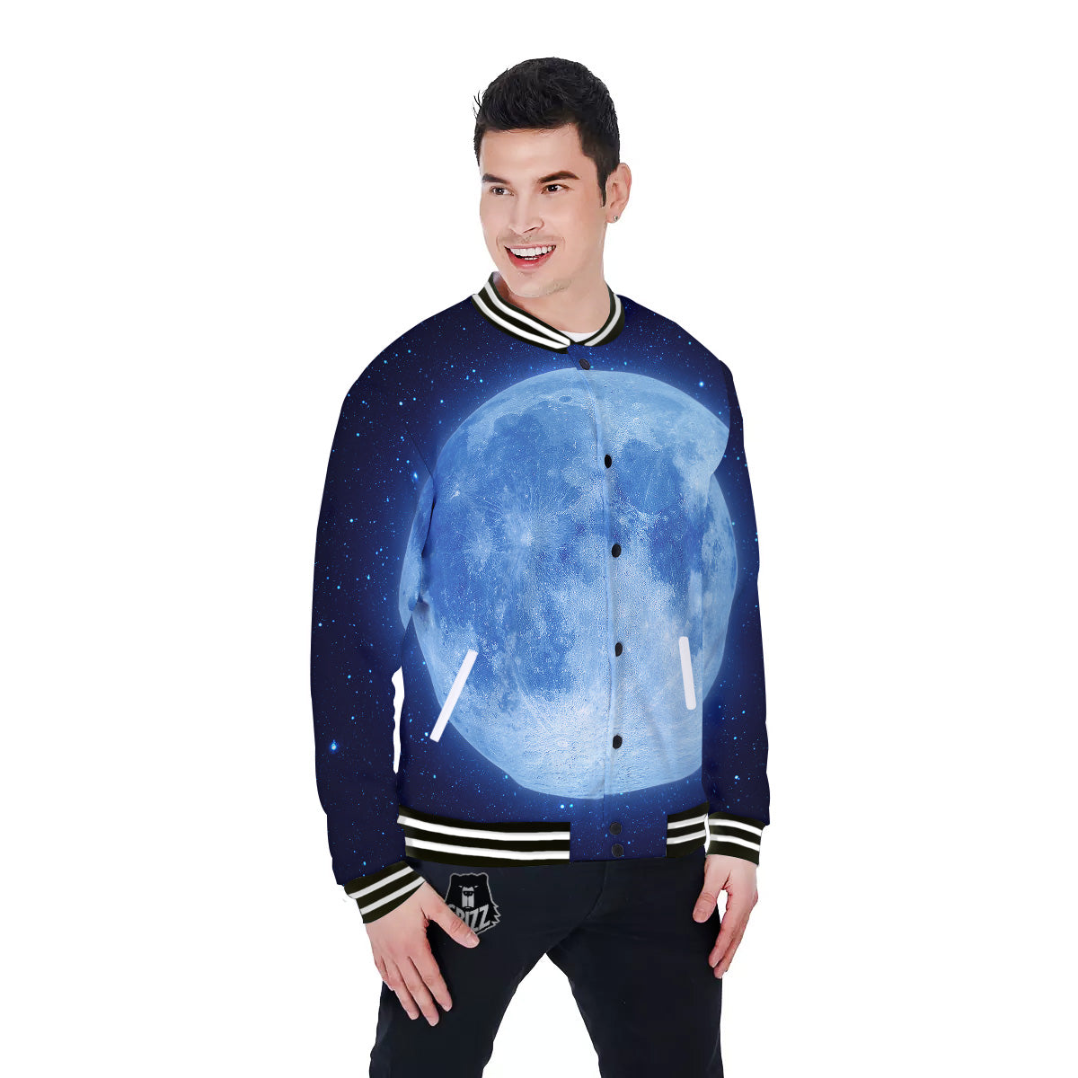 Blue Moon Print Baseball Jacket-grizzshop