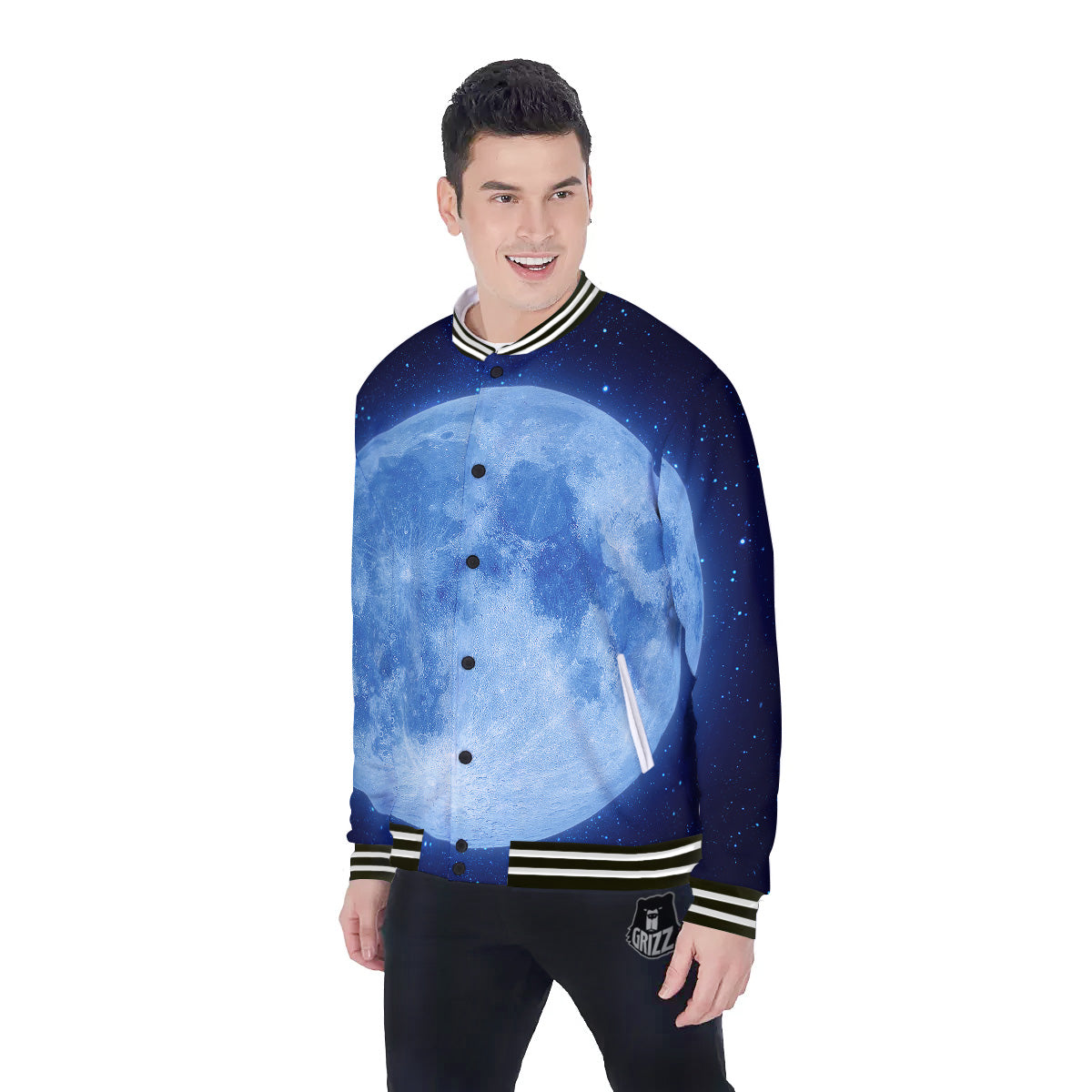 Blue Moon Print Baseball Jacket-grizzshop