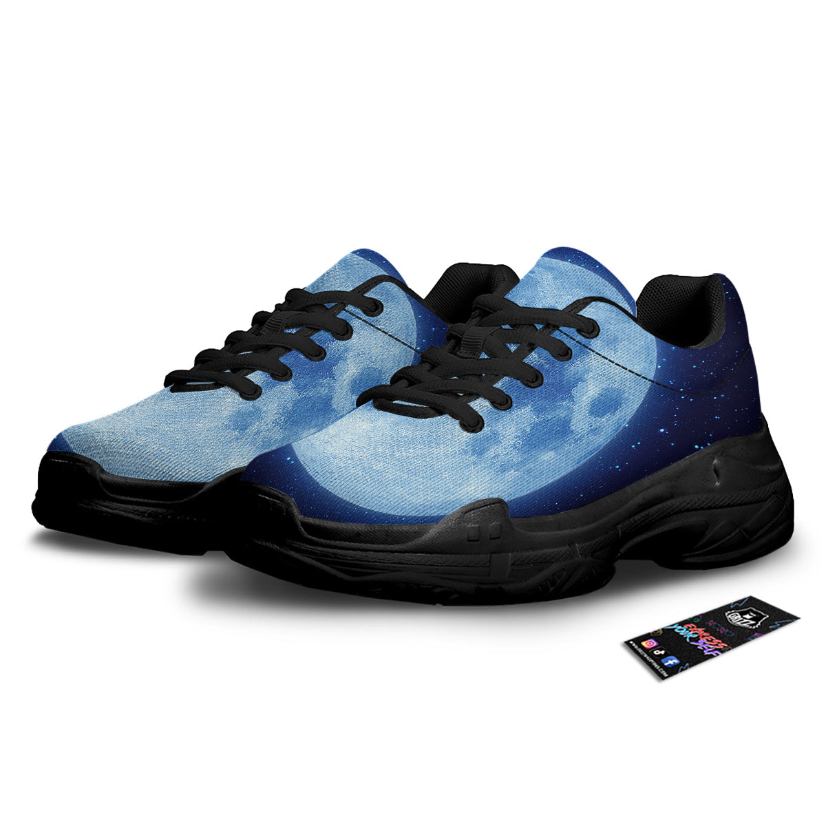 Blue Moon Print Black Chunky Shoes-grizzshop