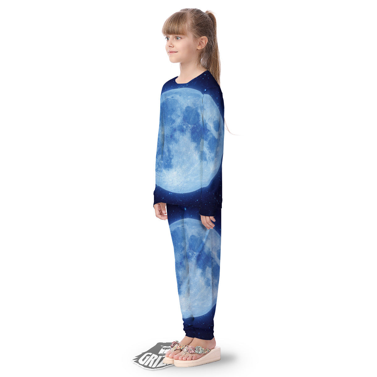 Blue Moon Print Kid's Pajamas-grizzshop