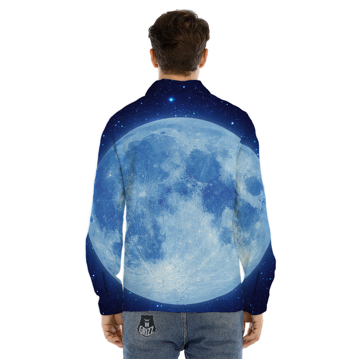 Blue Moon Print Men's Dress Shirts-grizzshop