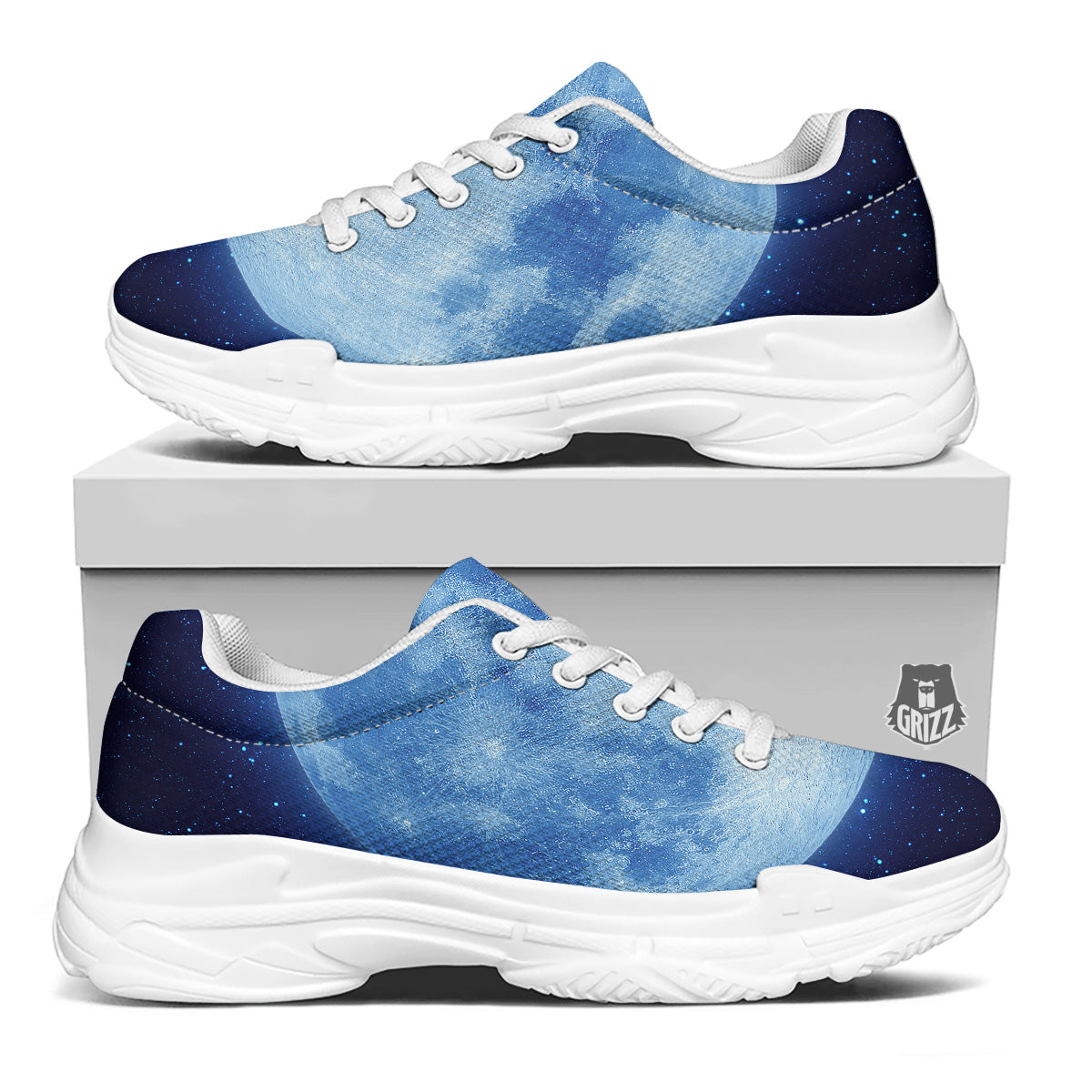 Blue Moon Print White Chunky Shoes-grizzshop