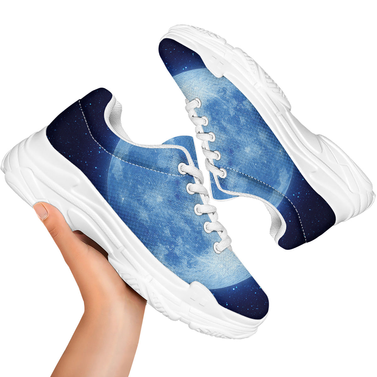 Blue Moon Print White Chunky Shoes-grizzshop