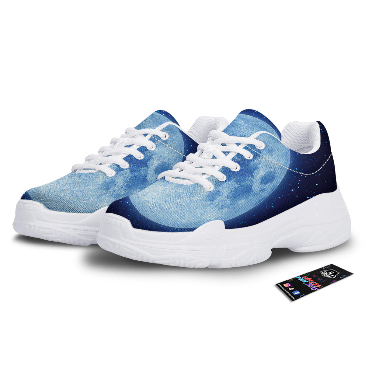 Blue Moon Print White Chunky Shoes-grizzshop