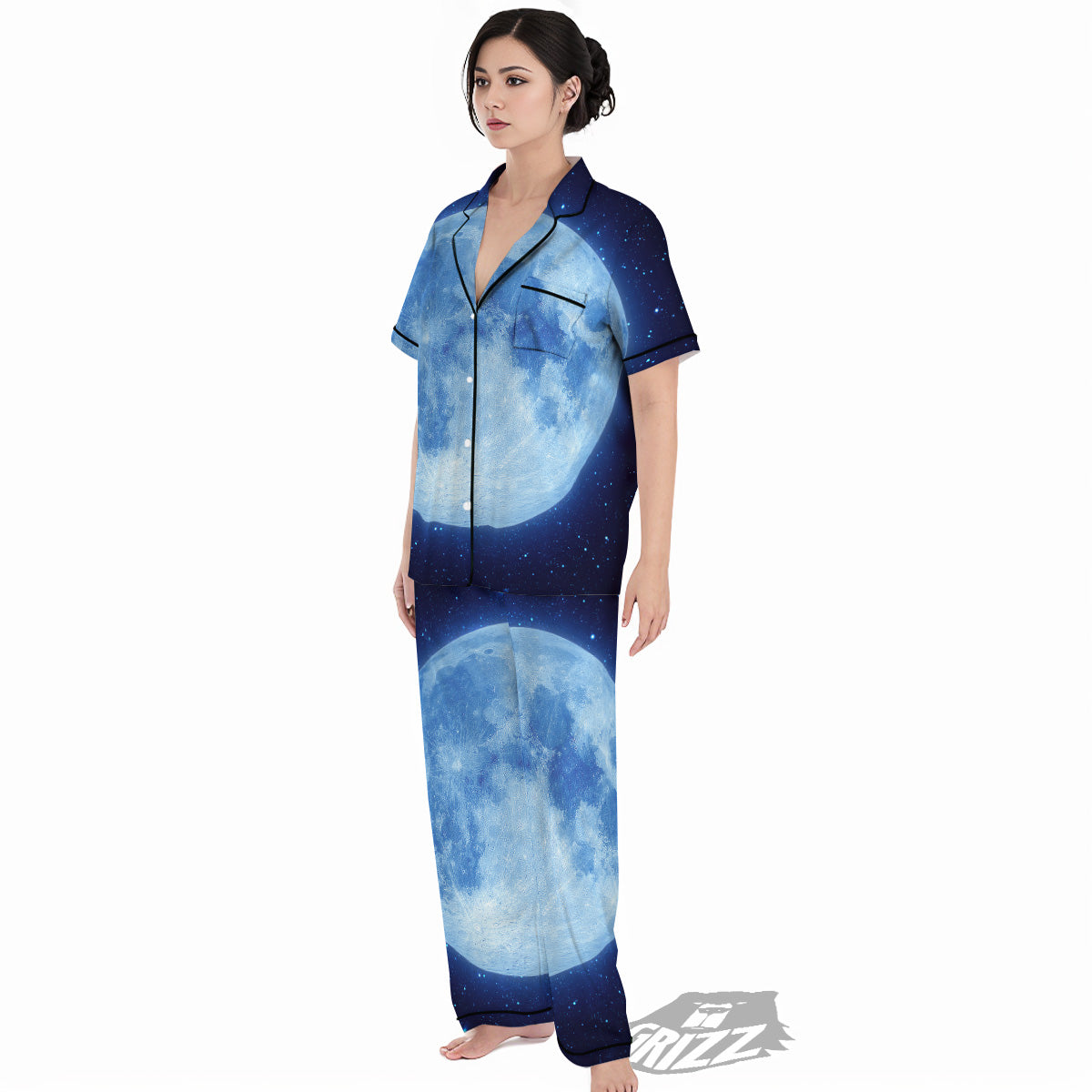 Blue Moon Print Women's Pajamas Set-grizzshop