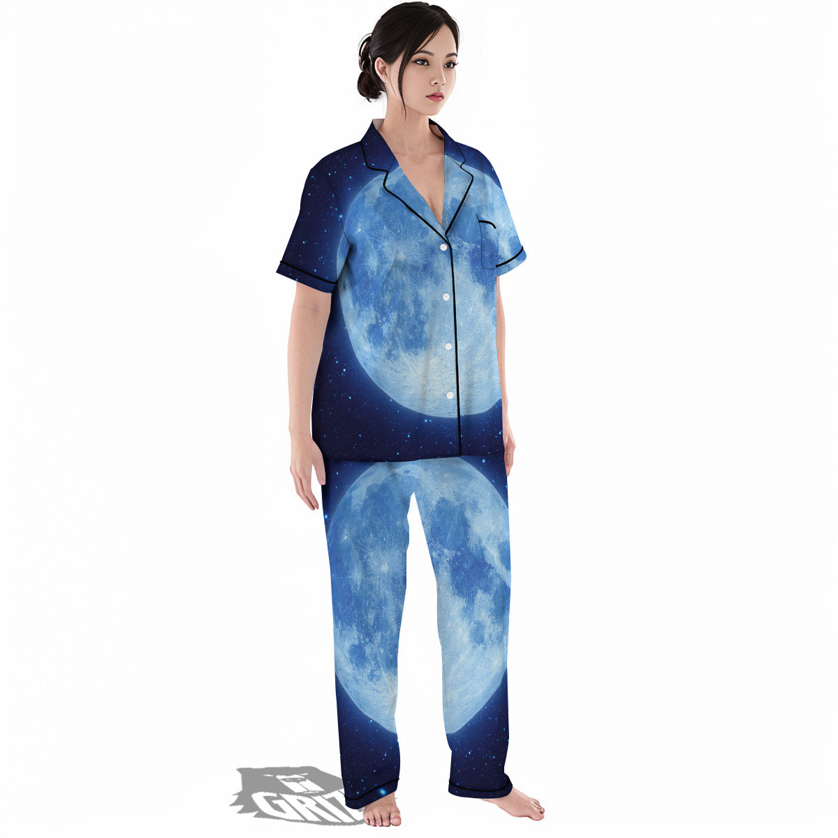 Blue Moon Print Women's Pajamas Set-grizzshop