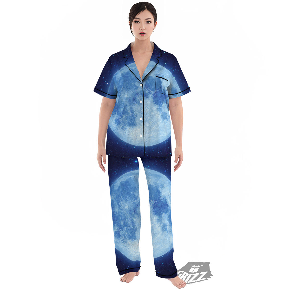 Blue Moon Print Women's Pajamas Set-grizzshop