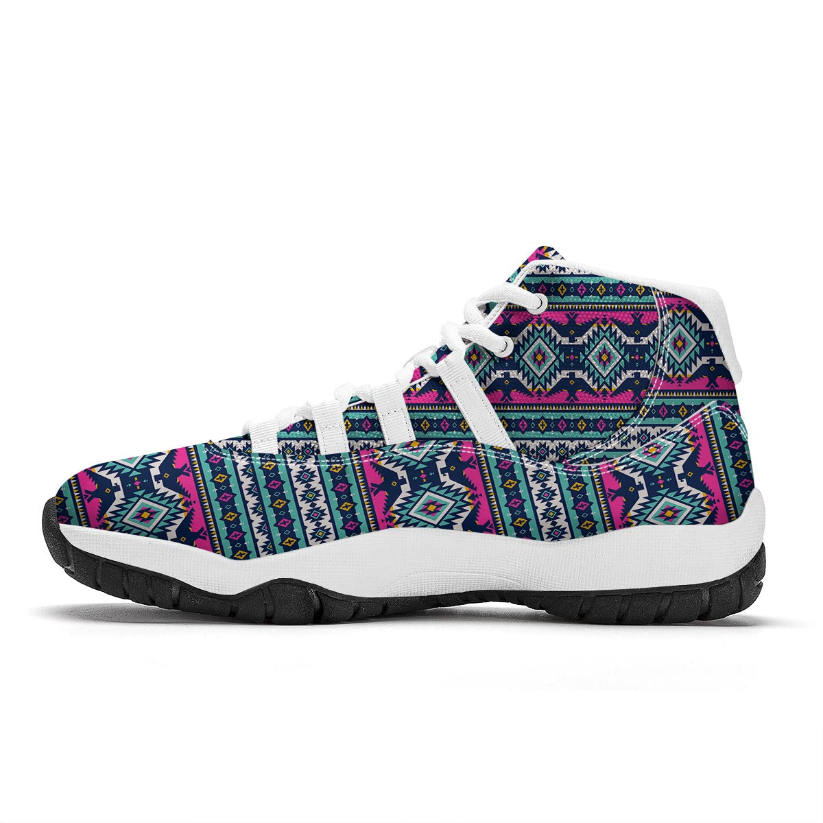 Blue Native American Tribal Navajo Indians Aztec Print White Bball Shoes-grizzshop
