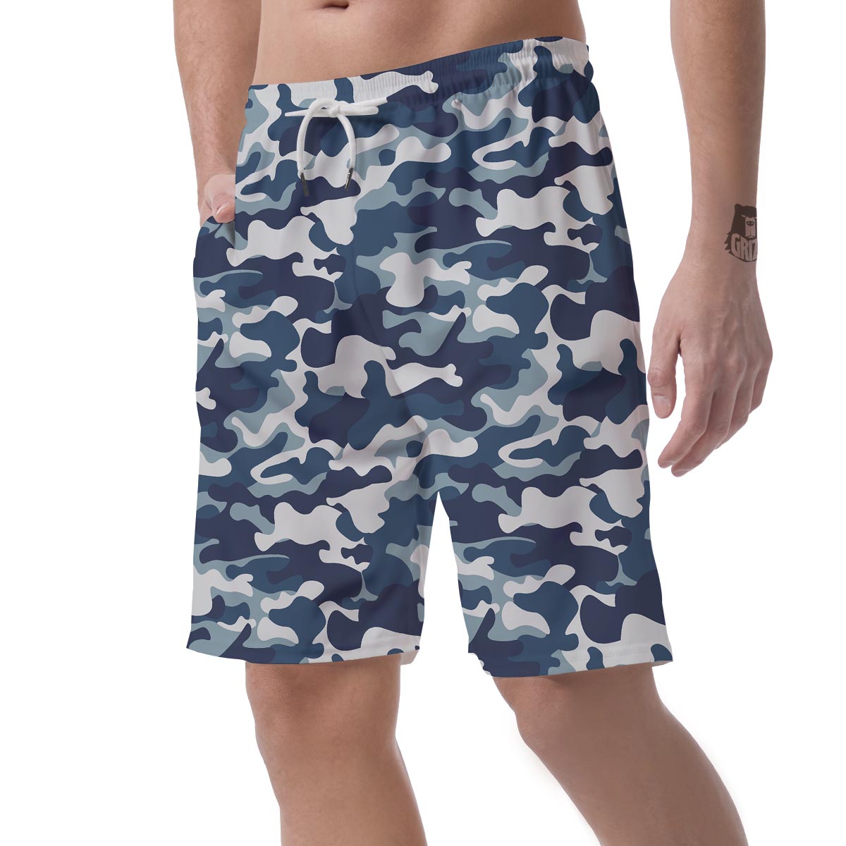 Blue Navy Camo Print Men's Shorts-grizzshop
