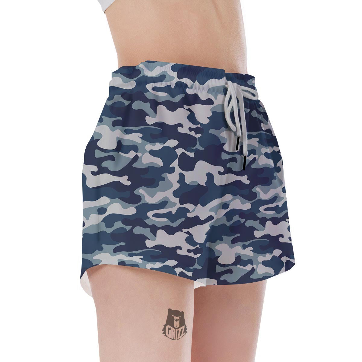 Blue Navy Camo Print Women's Shorts-grizzshop