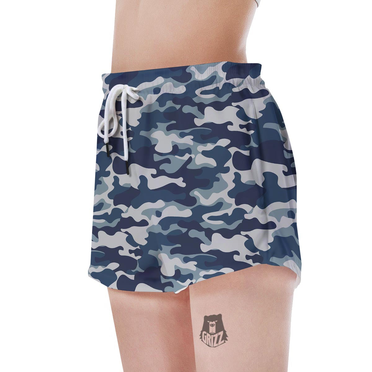 Blue Navy Camo Print Women's Shorts-grizzshop