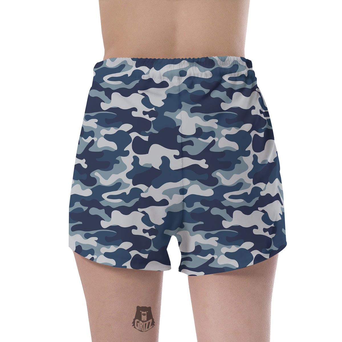 Blue Navy Camo Print Women's Shorts-grizzshop