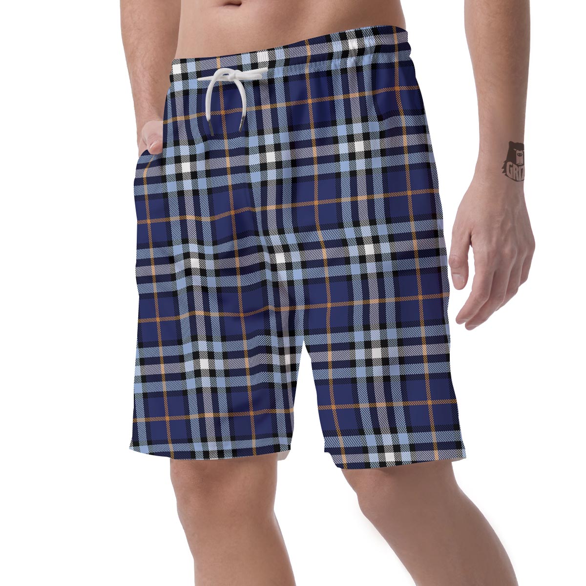 Blue Navy Plaid Tartan Men's Shorts-grizzshop
