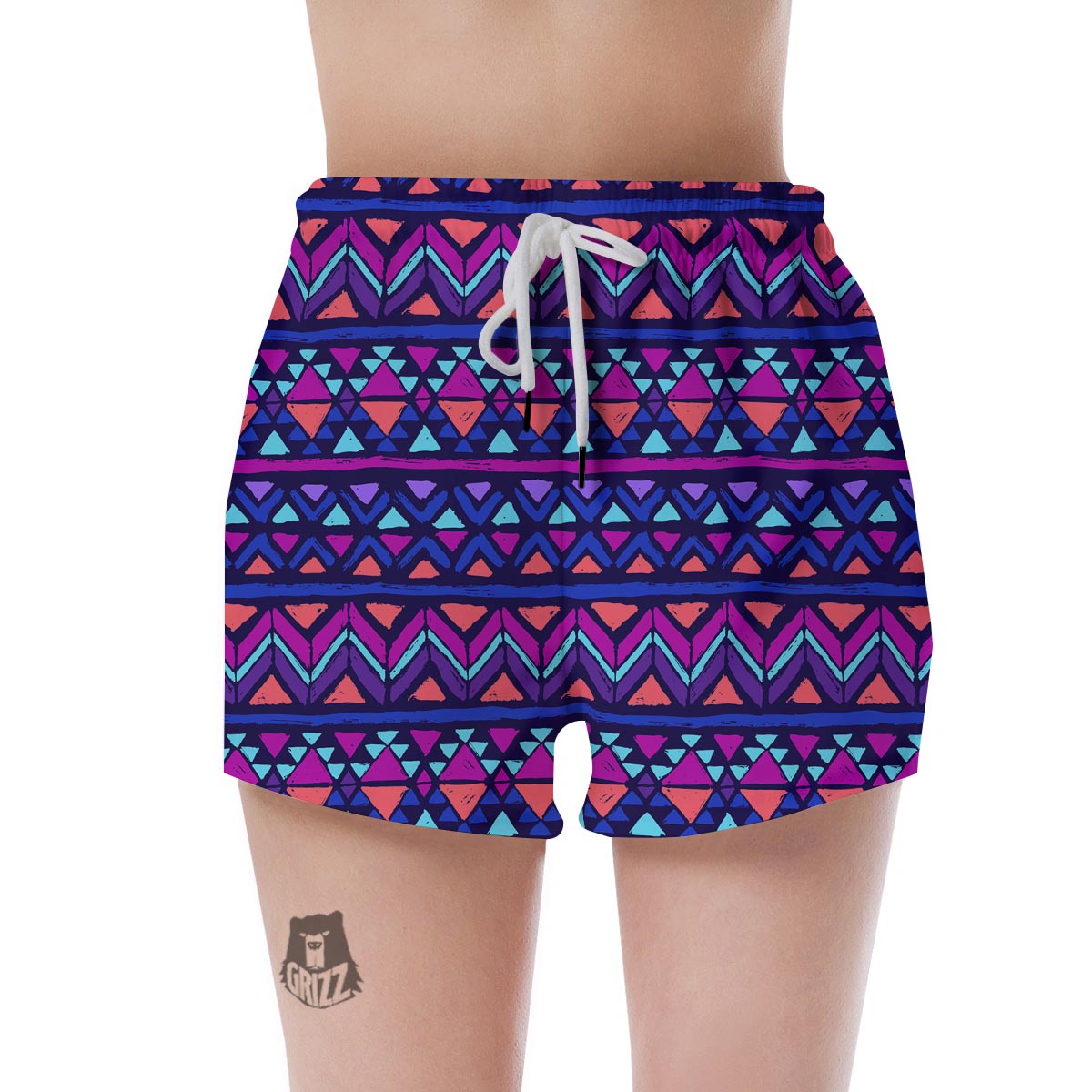 Blue Neon Color Indian Aztec Women's Shorts-grizzshop