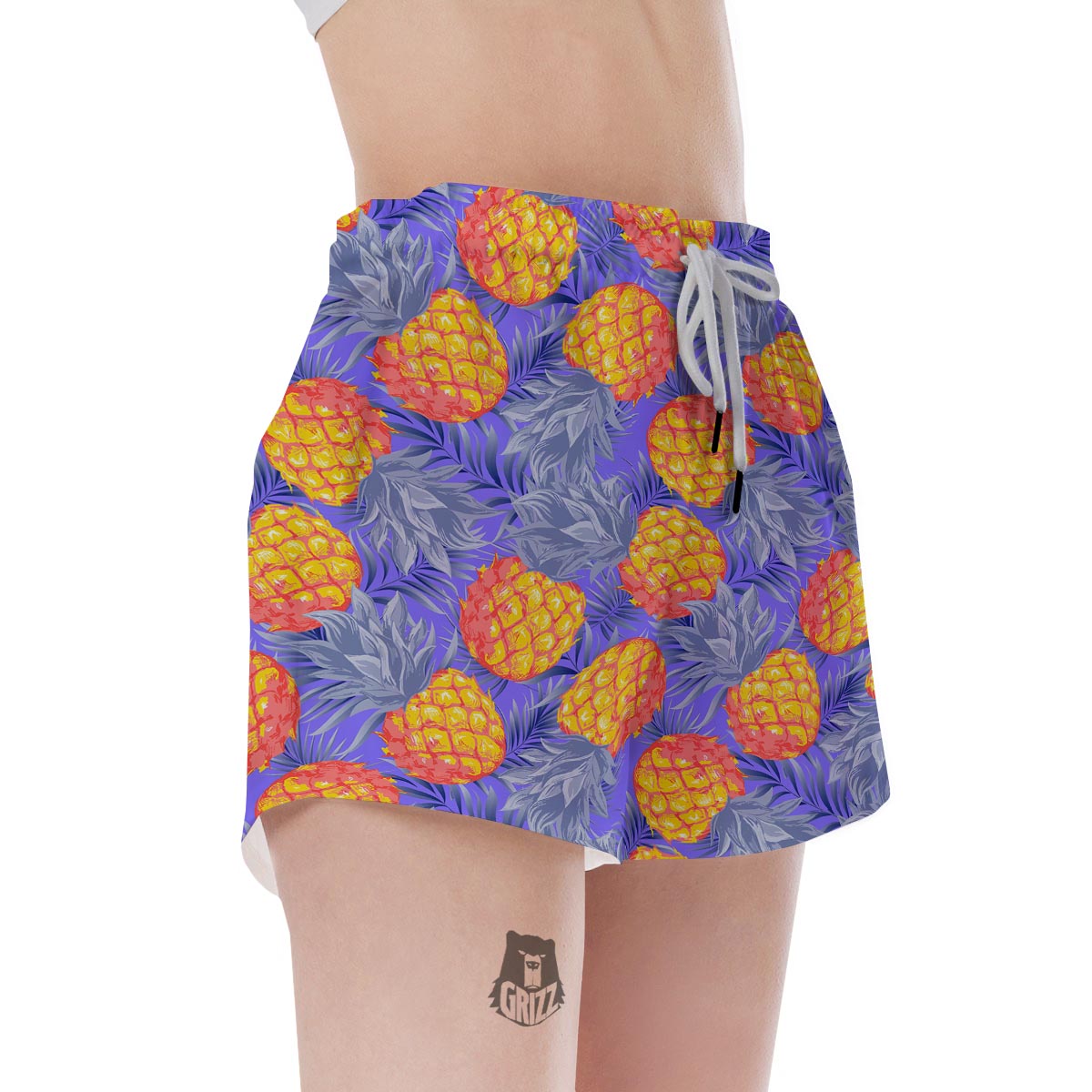 Blue Neon Pineapple Hawaiian Print Women's Shorts-grizzshop