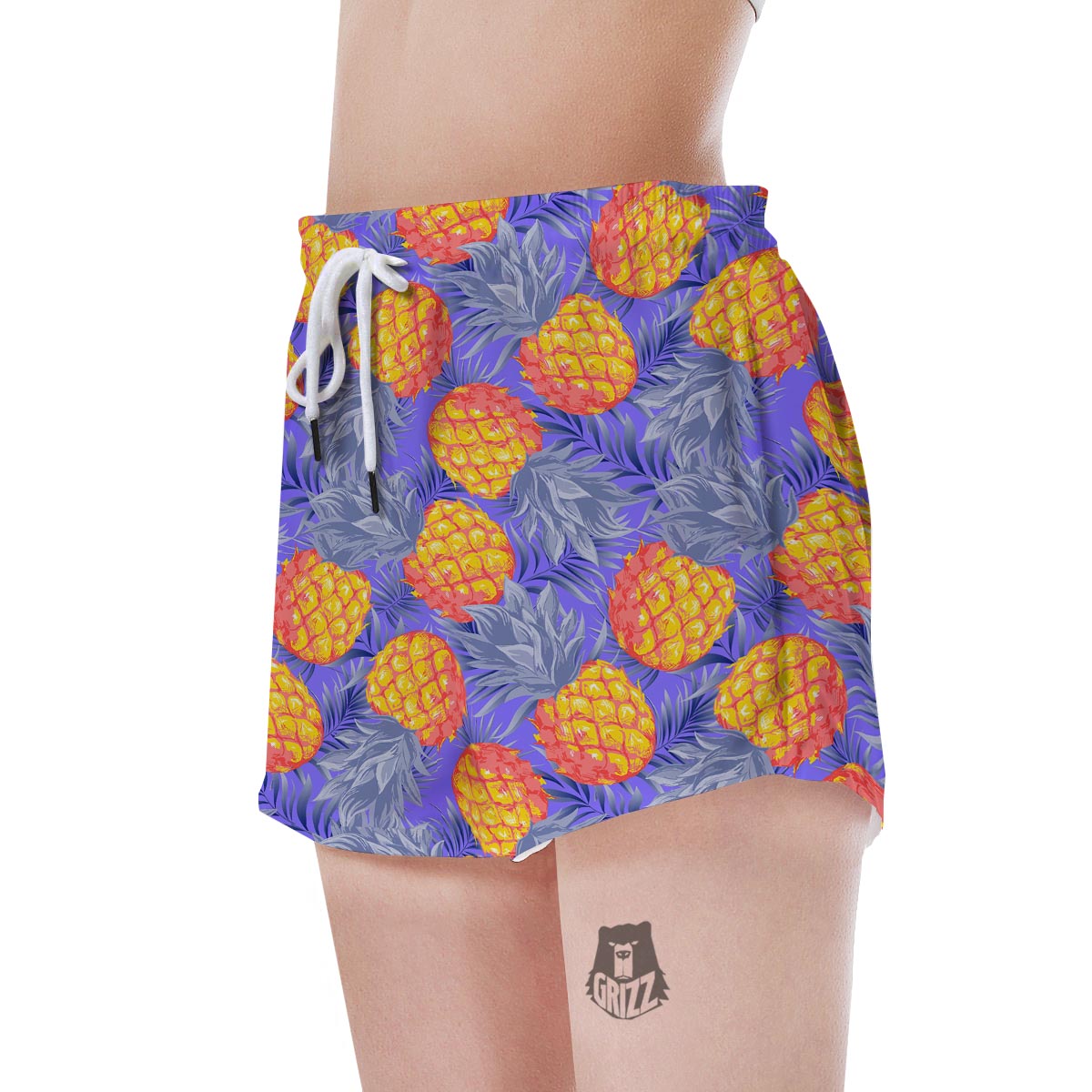 Blue Neon Pineapple Hawaiian Print Women's Shorts-grizzshop