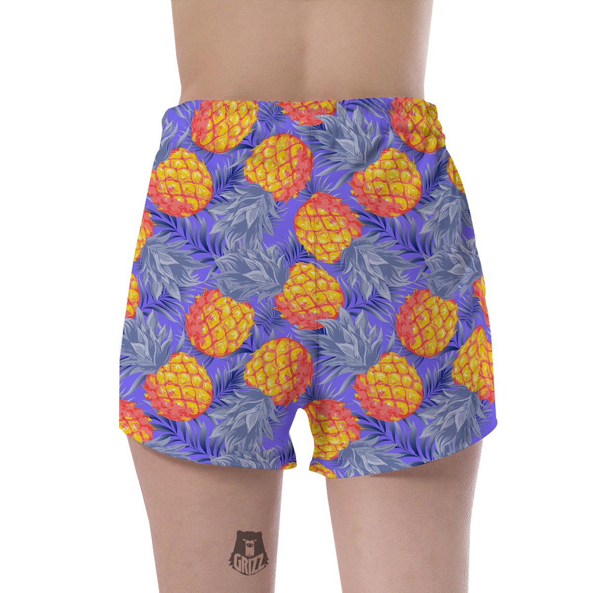 Blue Neon Pineapple Hawaiian Print Women's Shorts-grizzshop
