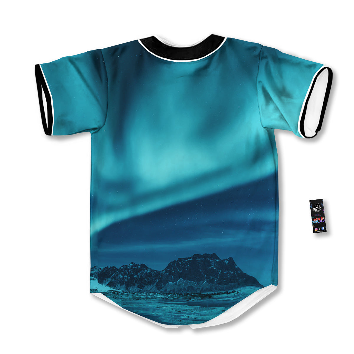 Blue Northern Lights And Mountain Print Baseball Jersey-grizzshop