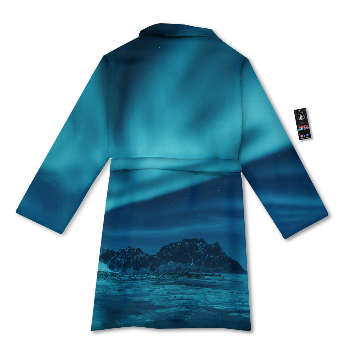 Blue Northern Lights And Mountain Print Bathrobe-grizzshop