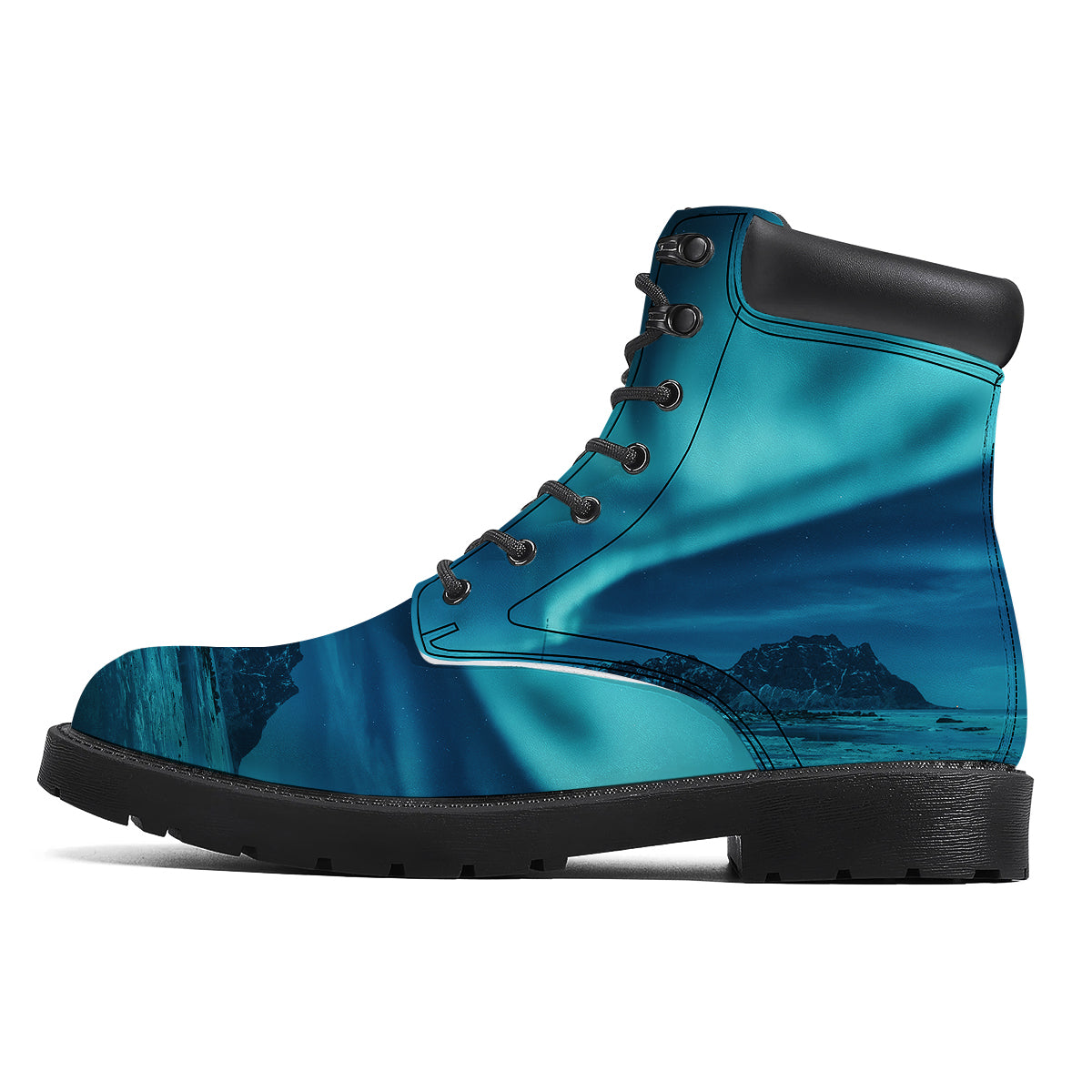 Blue Northern Lights And Mountain Print Boots-grizzshop