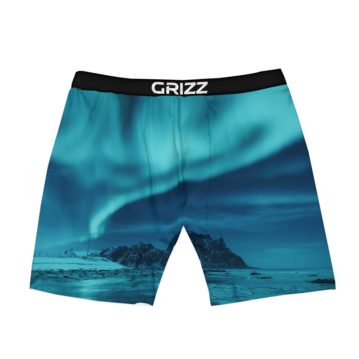 Blue Northern Lights And Mountain Print Boxer Briefs-grizzshop