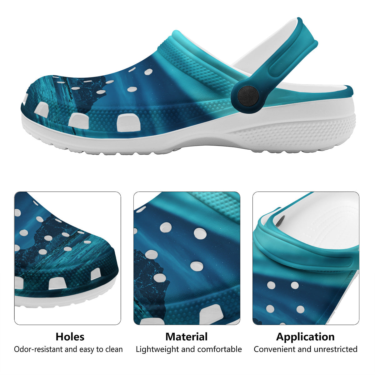 Blue Northern Lights And Mountain Print Clog-grizzshop