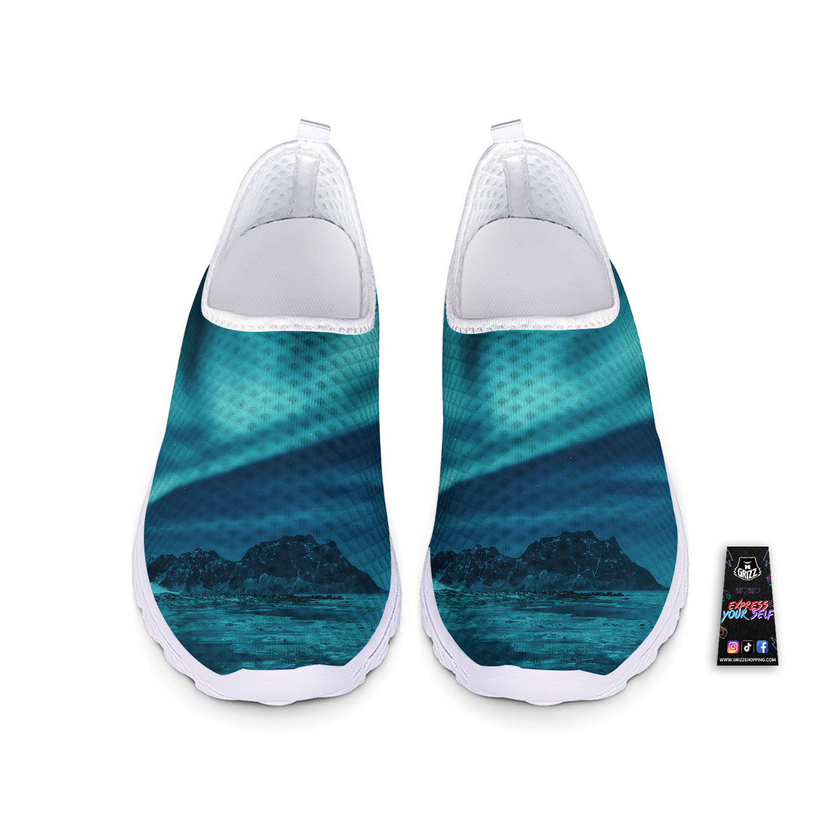 Blue Northern Lights And Mountain Print Nurse Shoes-grizzshop