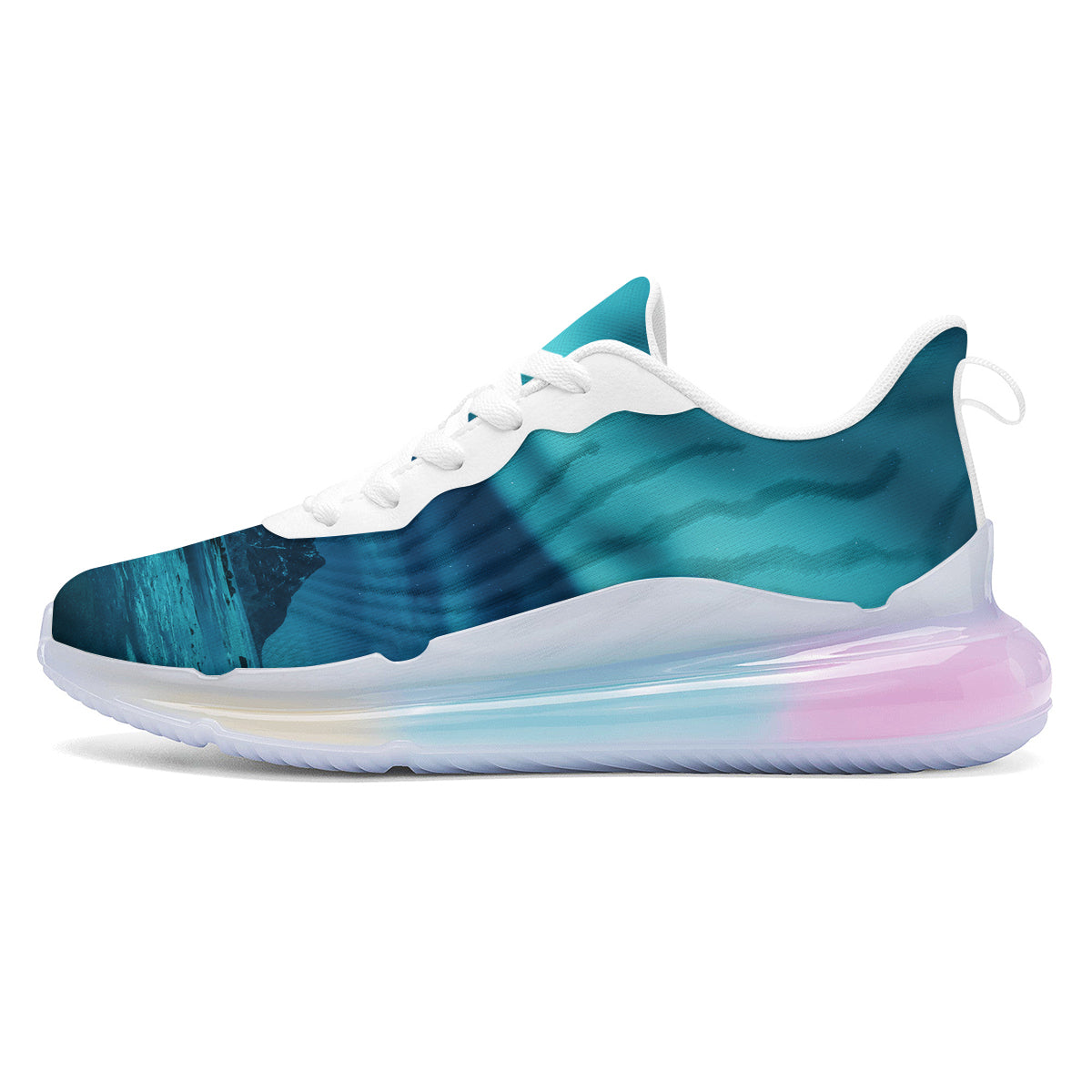 Blue Northern Lights And Mountain Print Running Sneakers-grizzshop